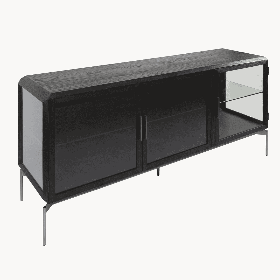 Black Oak Glass Fronted Sideboard 180cm-C