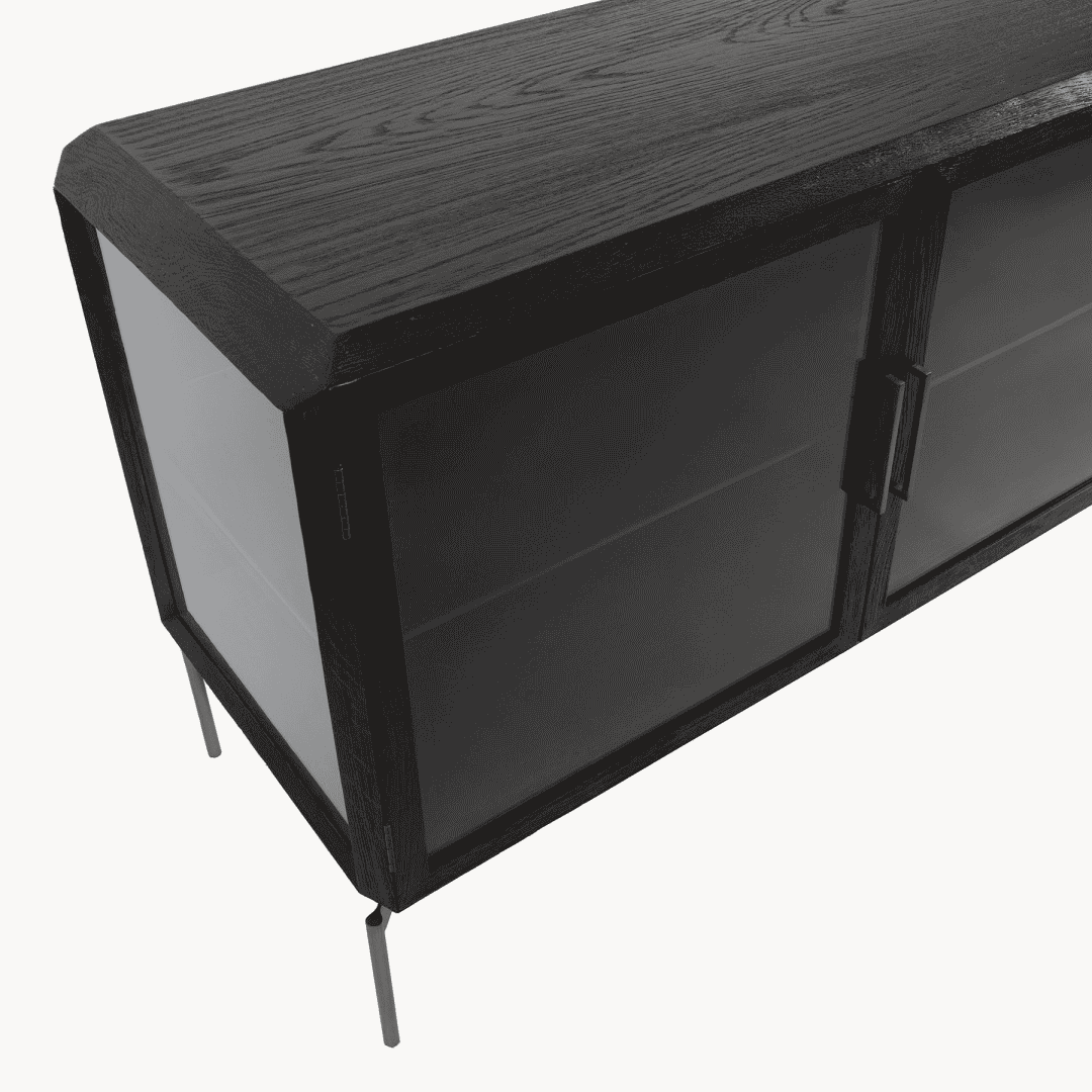 Black Oak Glass Fronted Sideboard 180cm