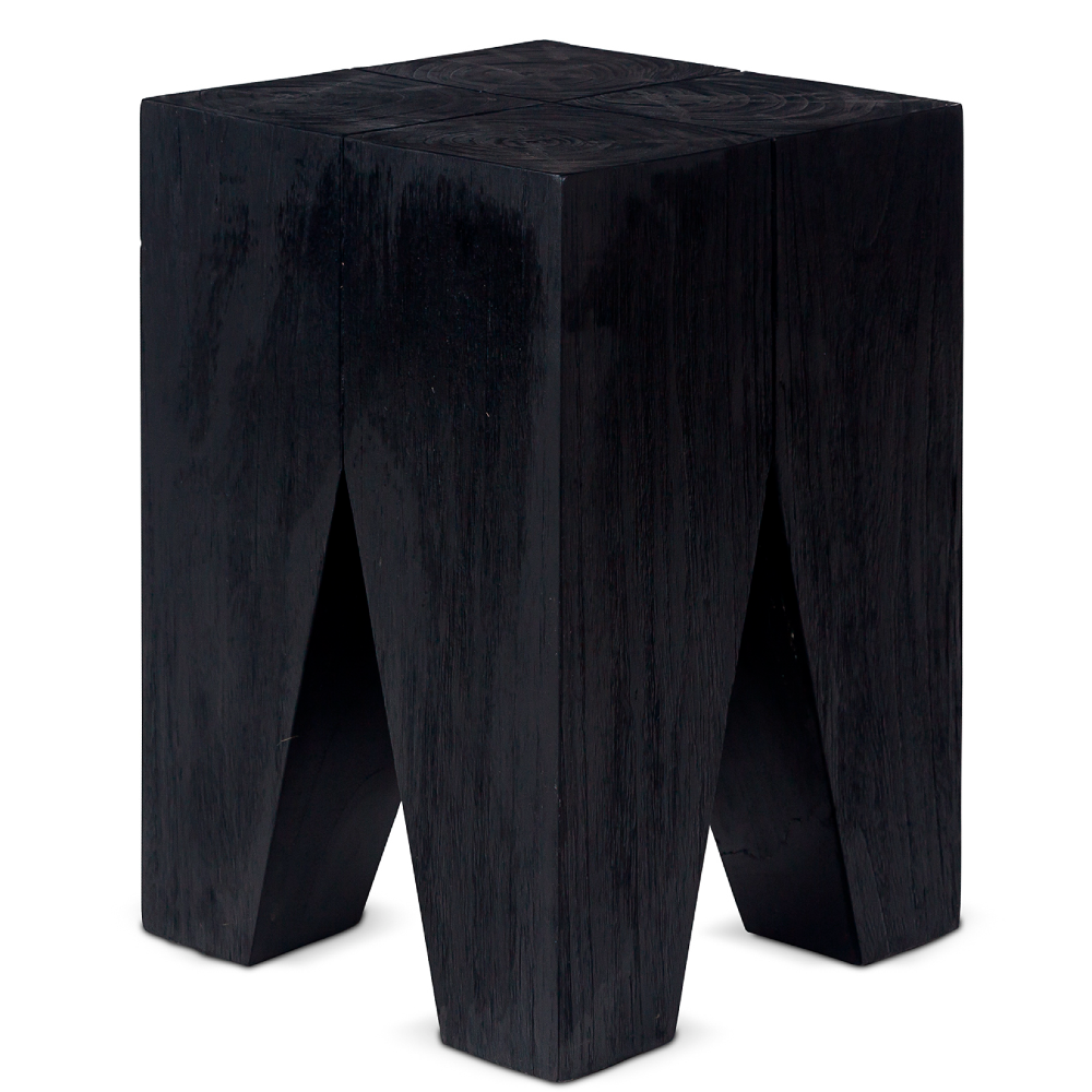 Black TRIANGLE Natural Teak Stool 30cm | Annie Mo's