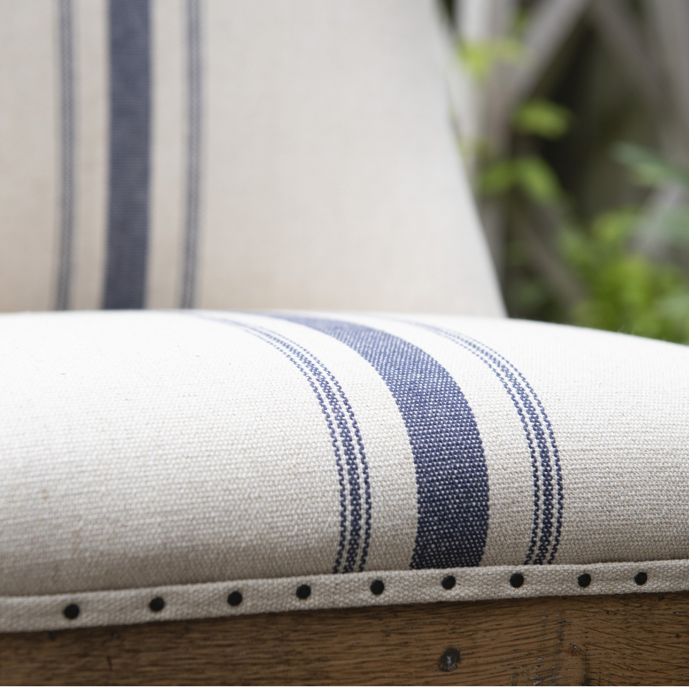 Monroe Blue and Beige Stripe Linen and Oak Bar Stool