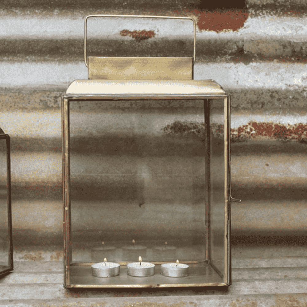Brass and Glass Storm Lantern - High 30cm | Annie Mo's