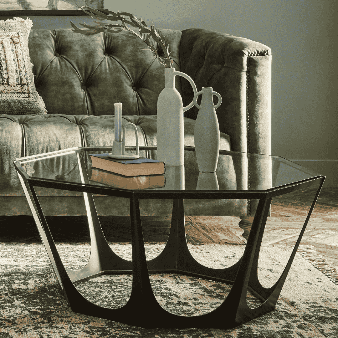Bronze Gilded Coffee Table with Glass Top