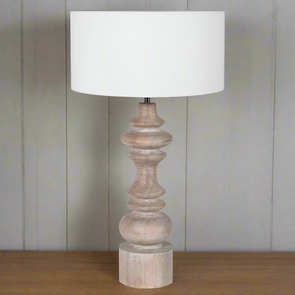 White Wash Wood Lamp with Shade 73cm | Annie Mo's