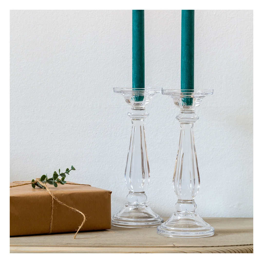 Clear Glass Candlestick 24cm
