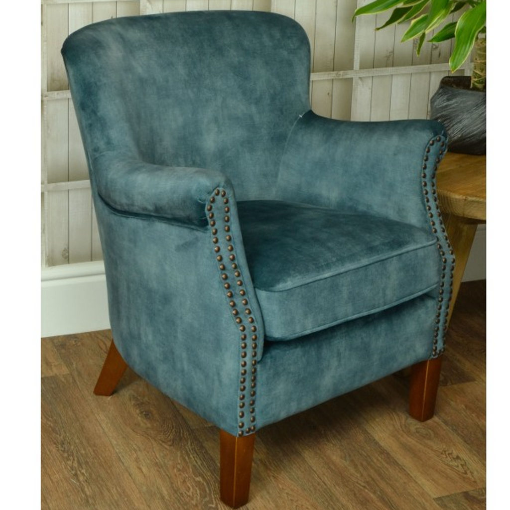 Cromarty Vintage Teal Velvet Armchair