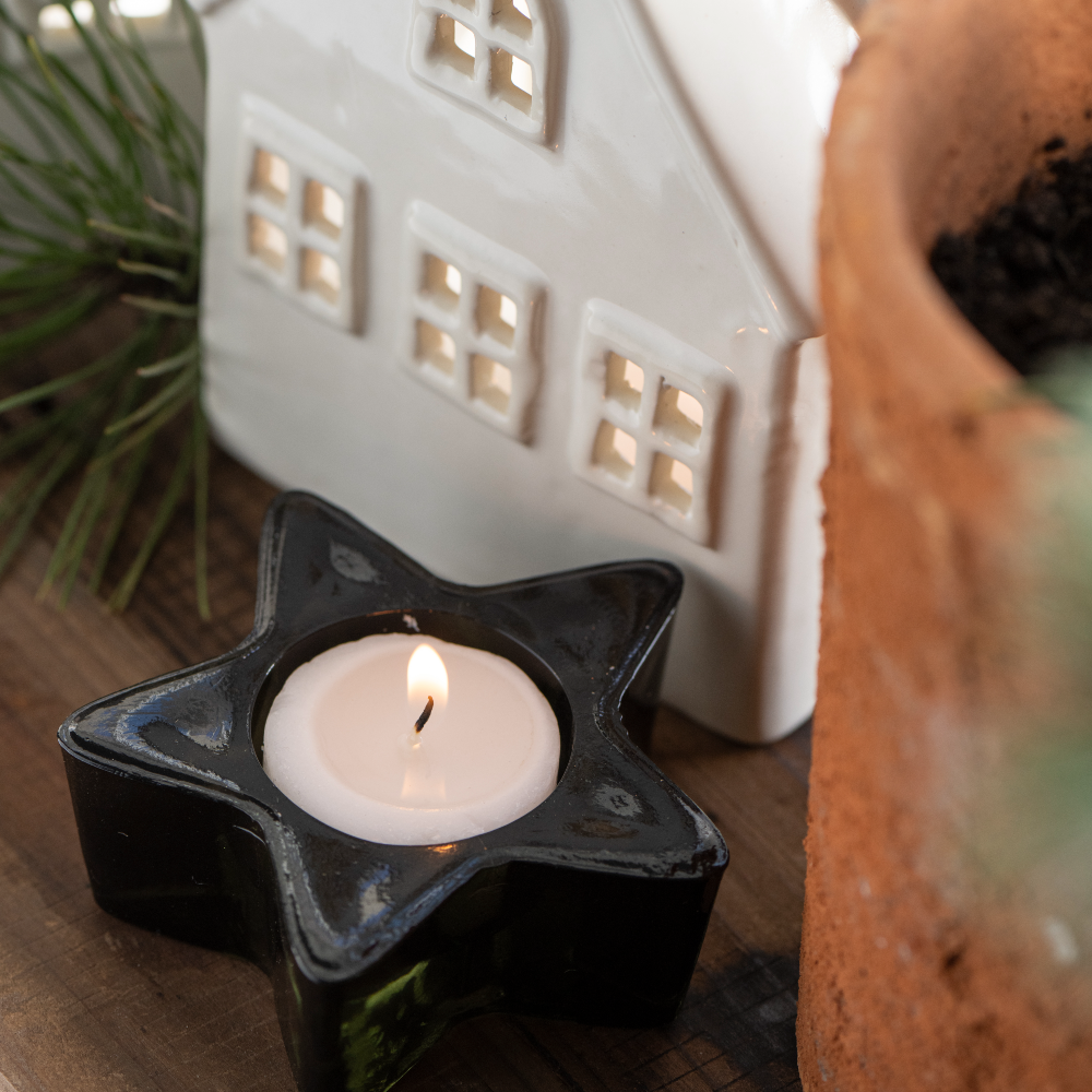 Dark Green Star Glass Candle for T Lights 9cm | Annie Mo's