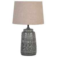  Dark Grey Ceramic Lamp with Linen Shade | Annie Mo's