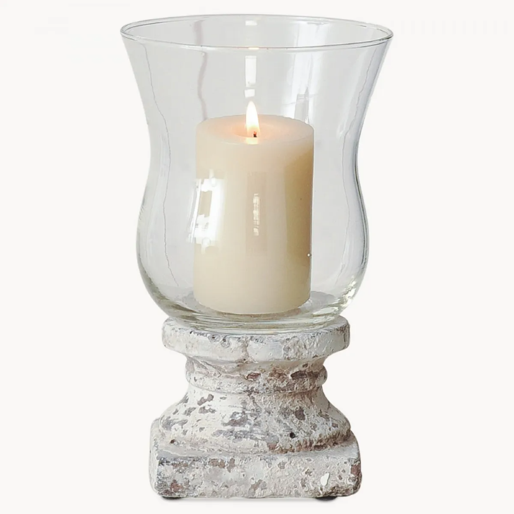 Birkdale Distressed Stone Hurricane Lamp 19cm