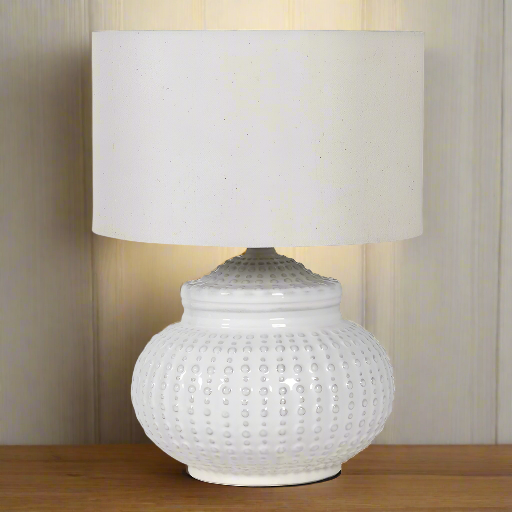 Dinky Cream Dimple Lamp with Linen Shade 40cm | Annie Mo's C