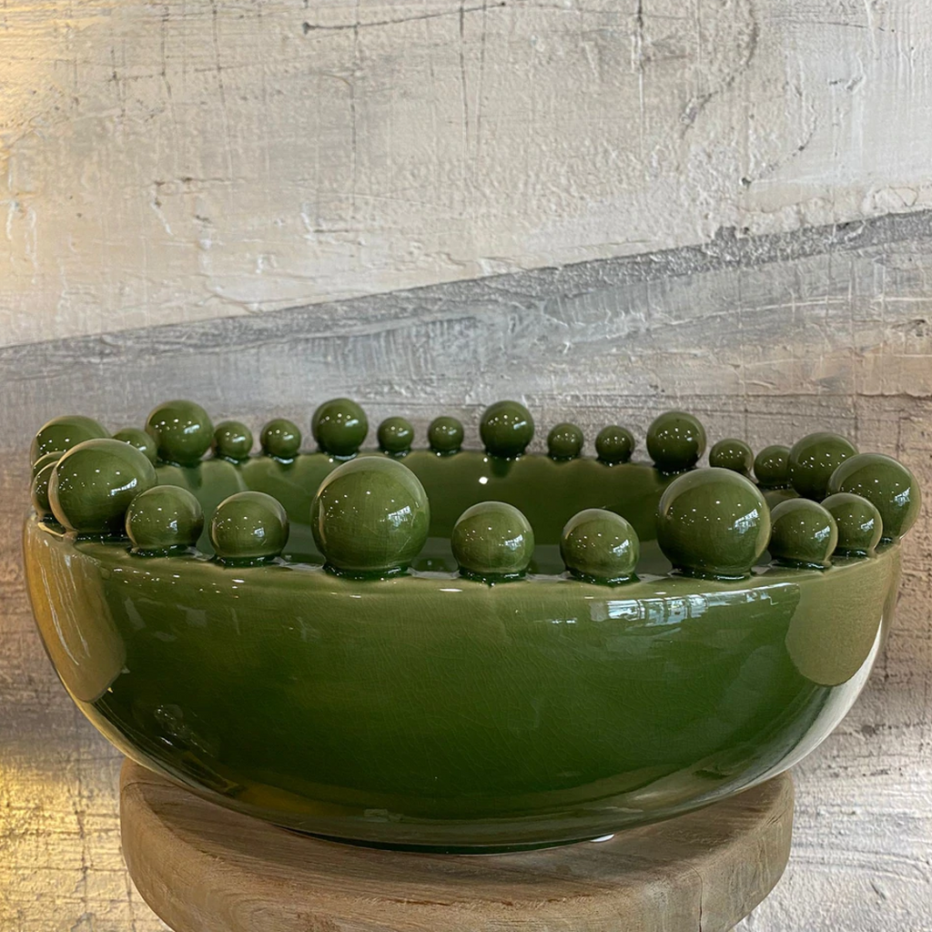Emmerdale Green Bowl with Balls on Rim | Annie Mo's Room Shot C