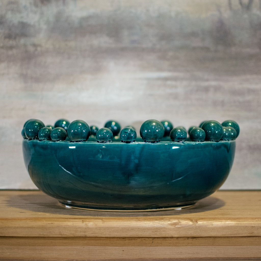 Emmerdale Teal Bowl with Balls on Rim B