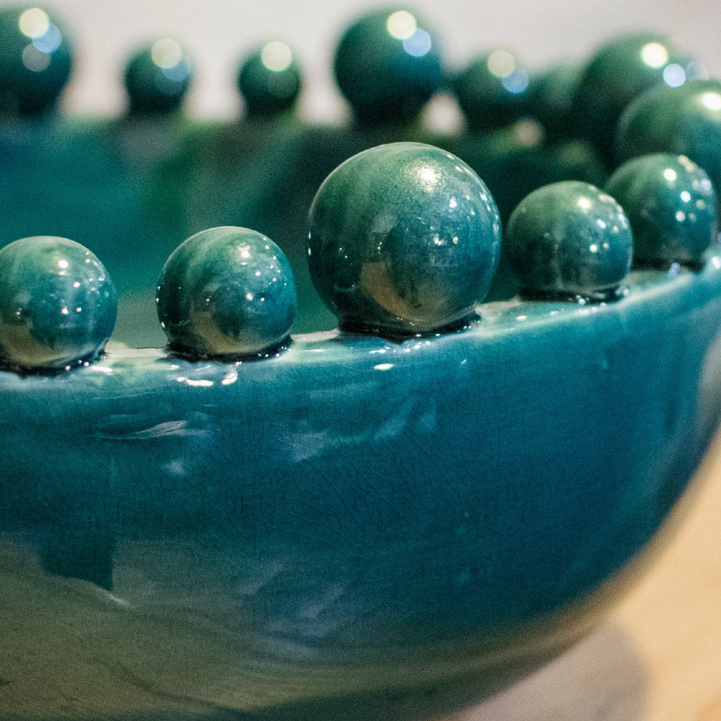 Emmerdale Teal Bowl with Balls on Rim C