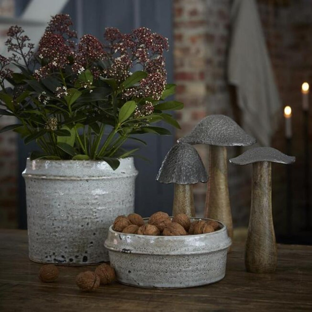 Brown Melange Stoneware Low Planter - Size Choice-B