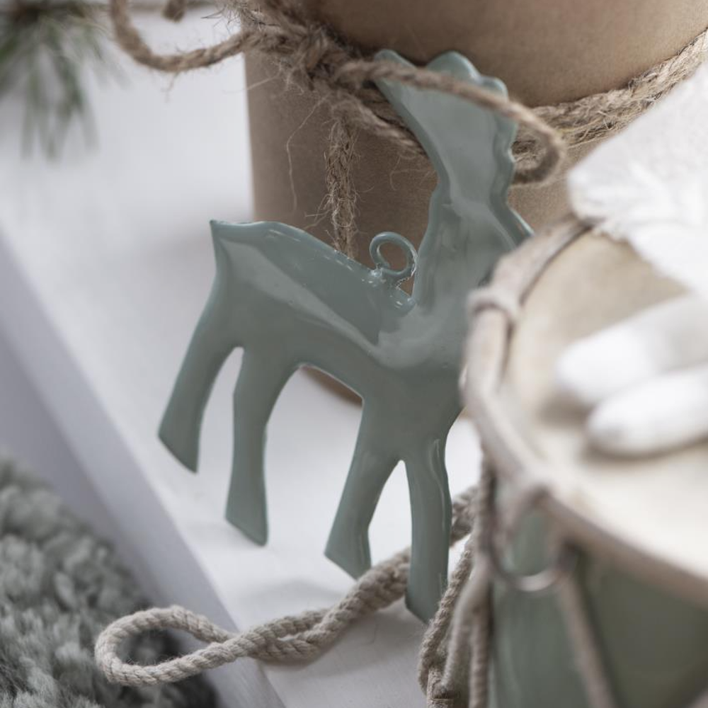 Green Metal Reindeer with Jute String 12cm