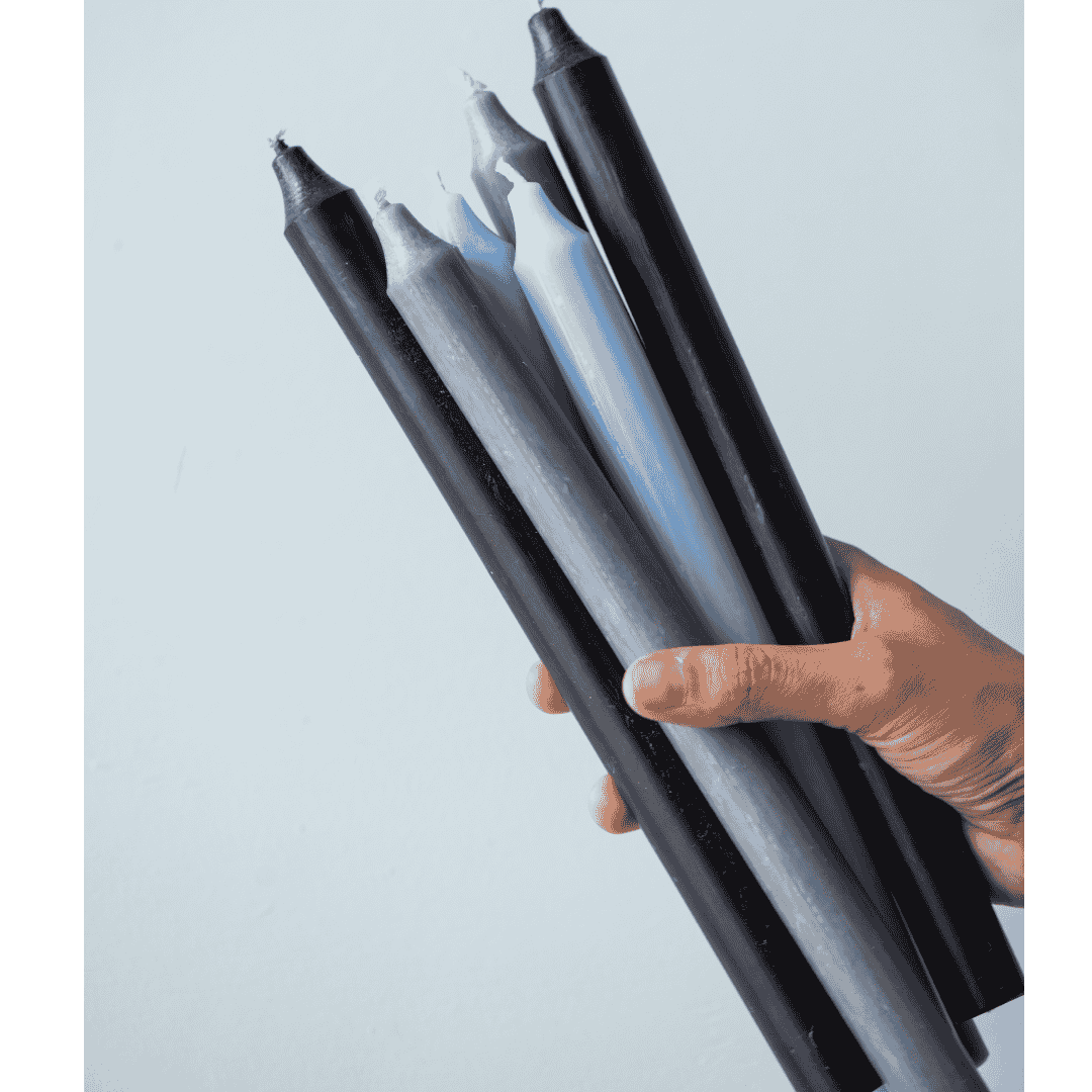 Grey Black and Blue Tones Tall Rustic Dinner Candles