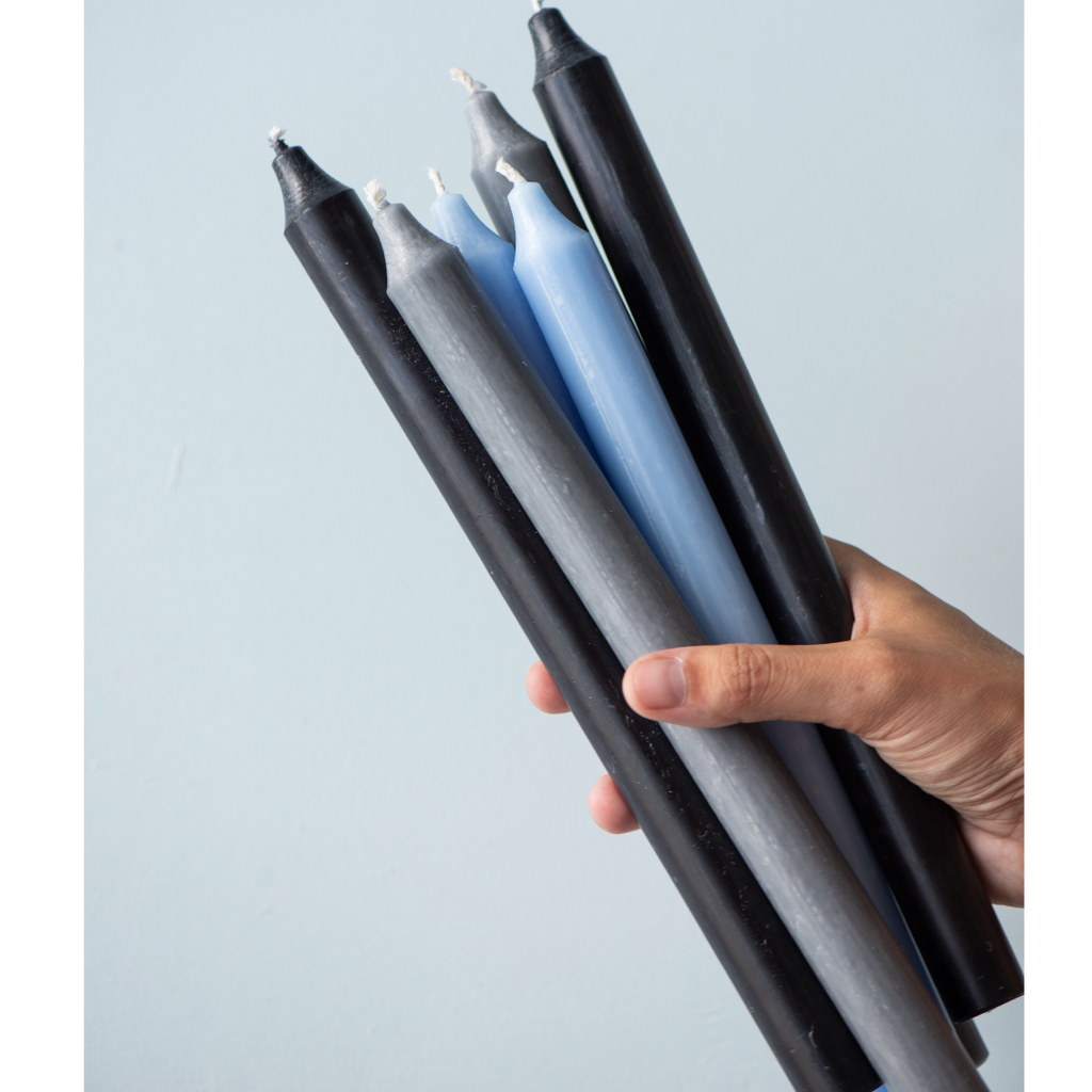 Grey Black and Blue Tones Tall Rustic Dinner Candles 29cm - Colour Choice