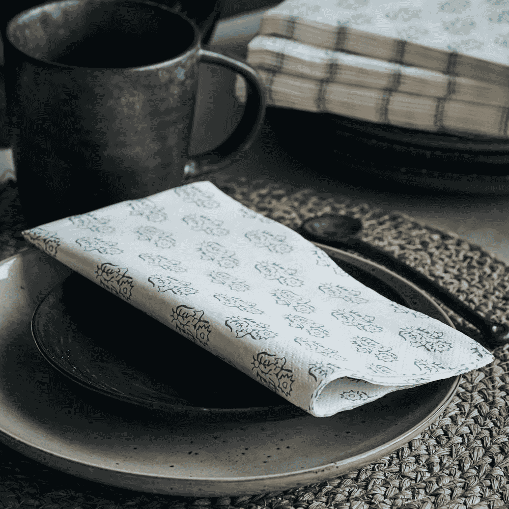 Grey Flower Paper Napkins 16cm x 16cm Set of 40 | Annie Mo's
