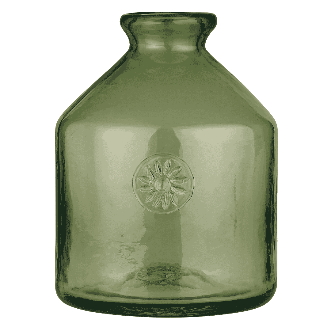 Handblown Green Glass Bottle Vases - Size Choice