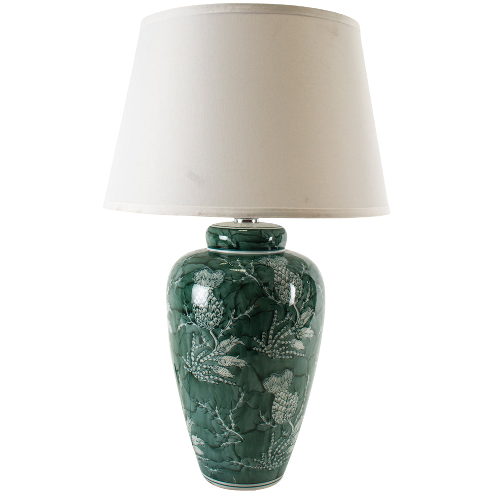 Sage Lamp with Thistle Design with White Shade 70cm