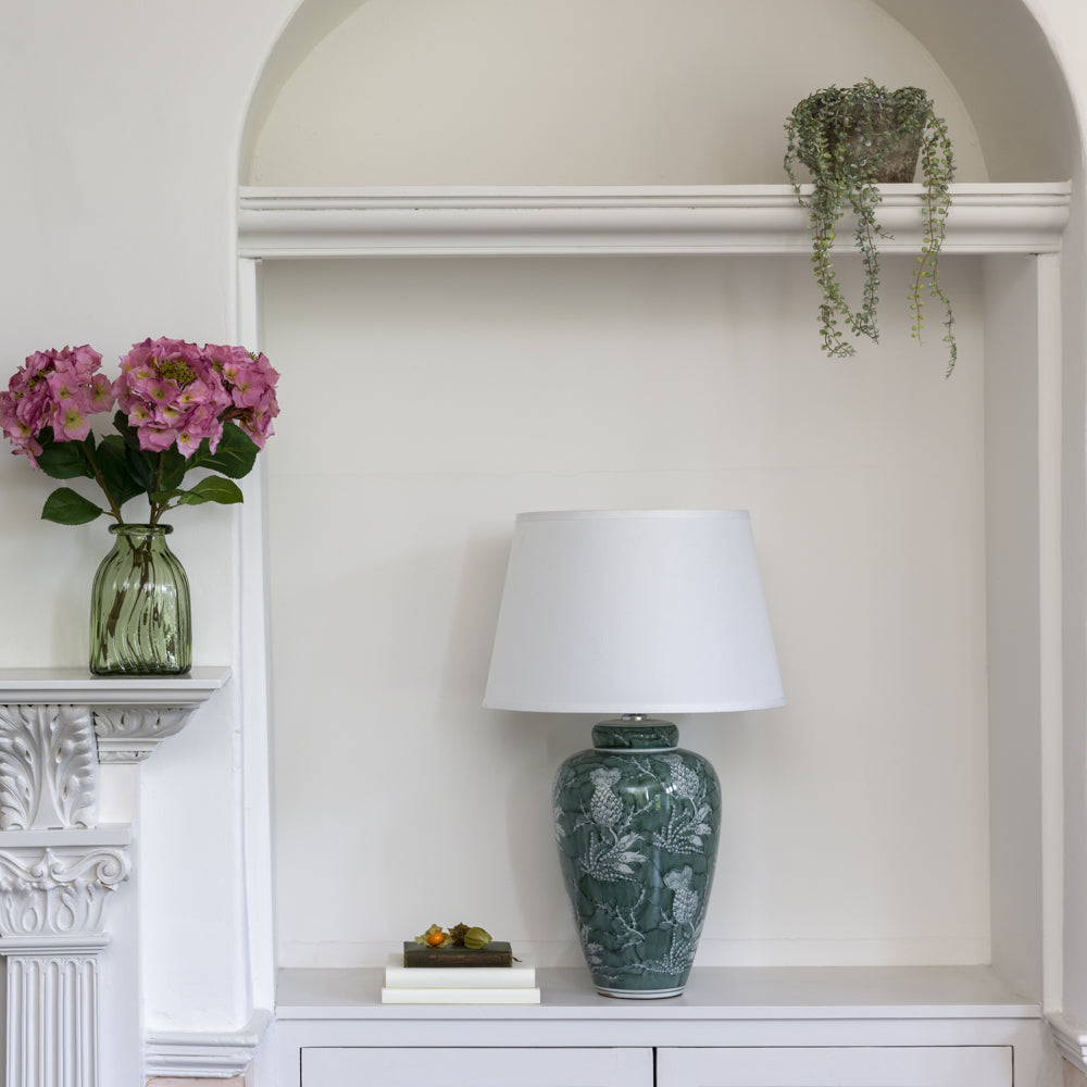 Sage Lamp with Thistle Design with White Shade 70cm