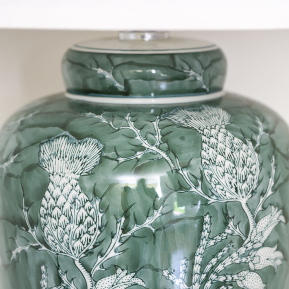 Sage Lamp with Thistle Design with White Shade 70cm