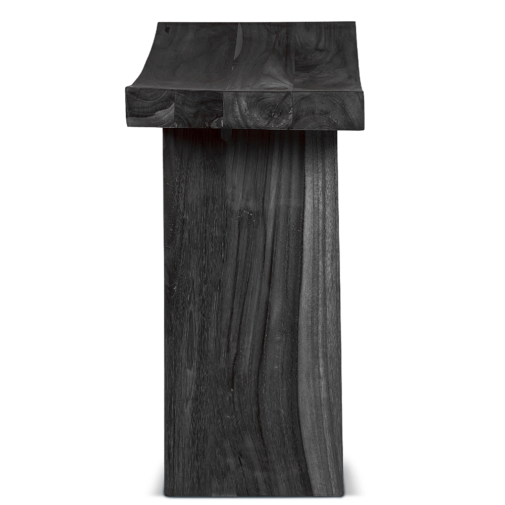 KING Solid U Shaped Black Reclaimed Teak Stool 45cm
