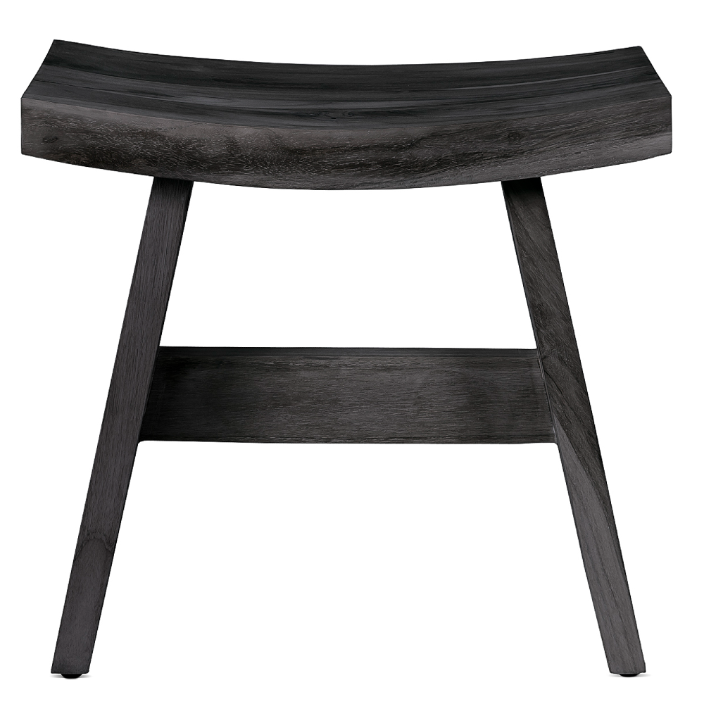 KING Solid U Shaped Black Reclaimed Teak Stool 45cm