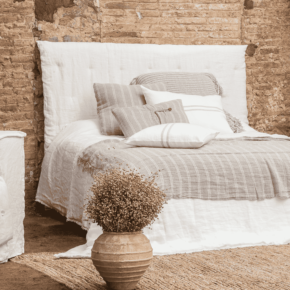 KURUVA White Plaid in Natural Linen Throw 170cm-\c