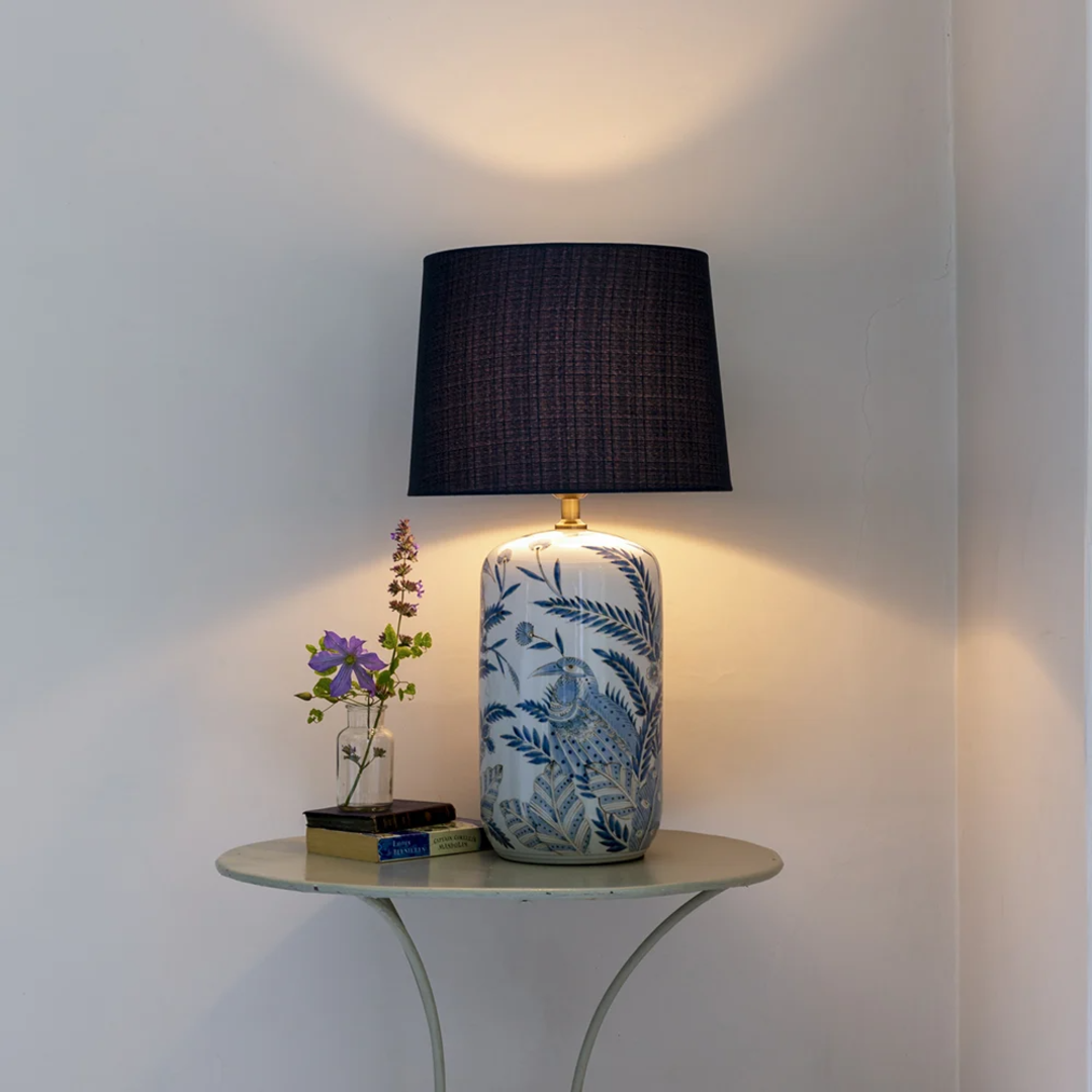 Lamp Birds In Foliage With Blue Shade 71cm