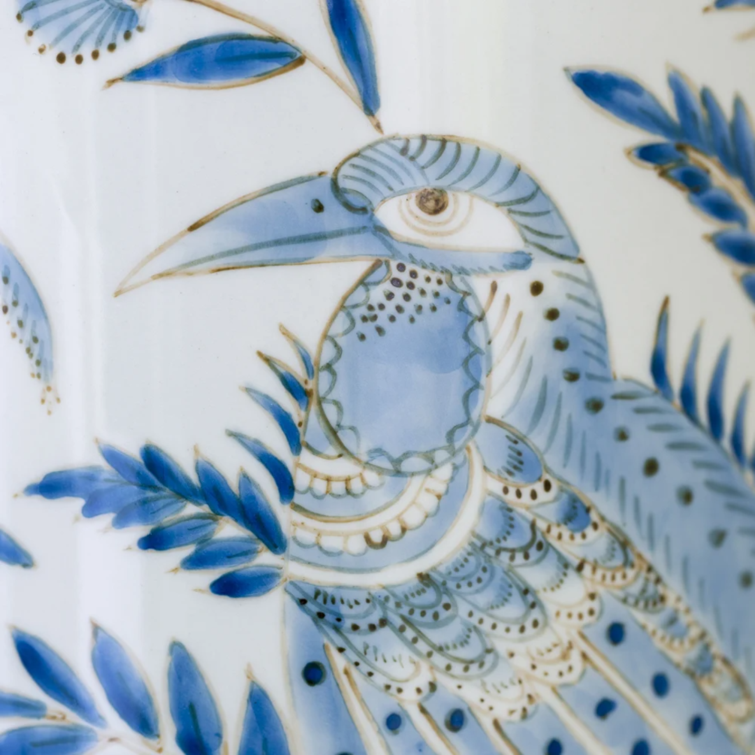Lamp Birds In Foliage With Blue Shade 71cm