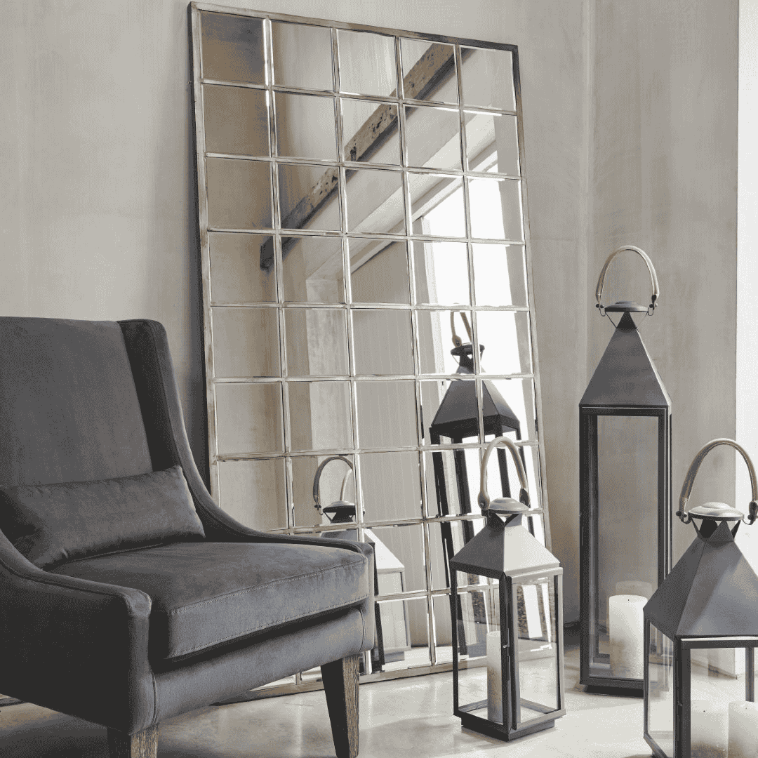 Large Floor Standing Window Pane Mirror - 180cm-B
