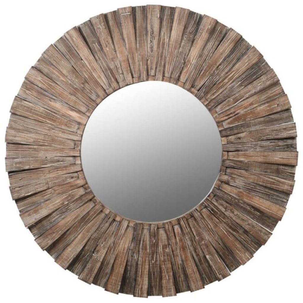 Large Fir Wood Round Mirror 120cm B
