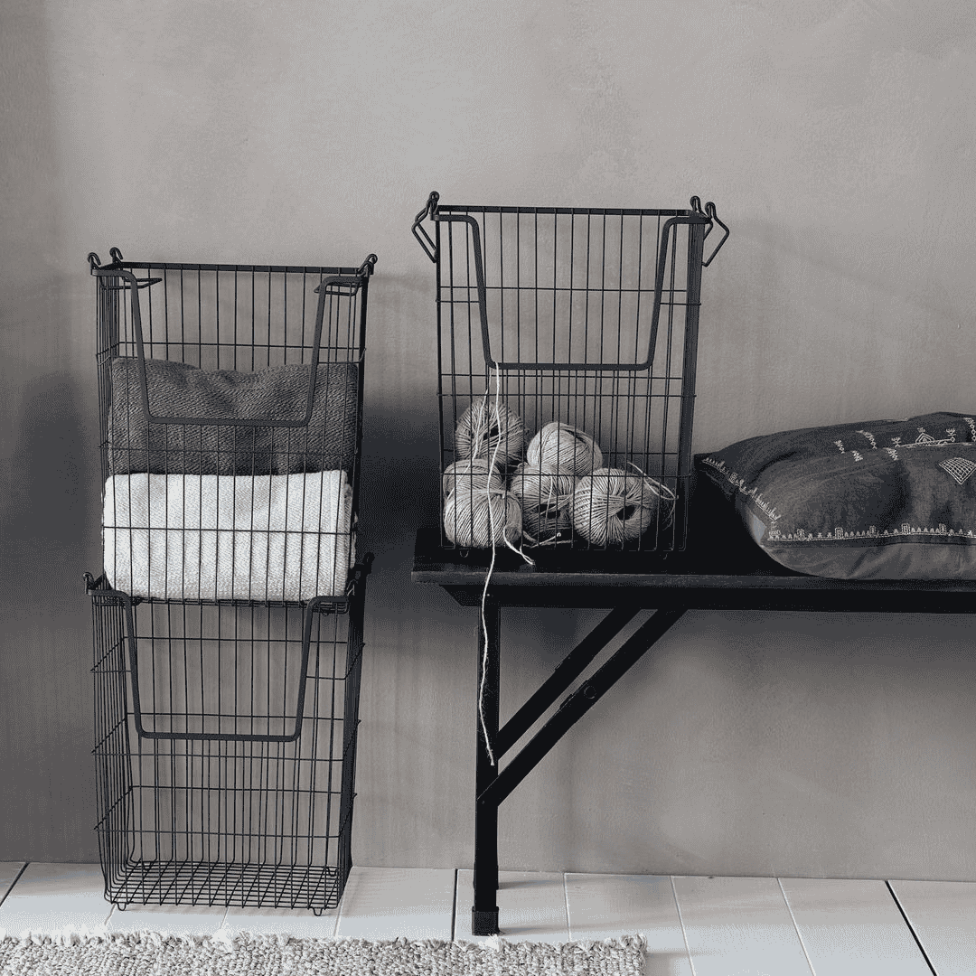 Matt Black Stackable Wire Basket 42cm