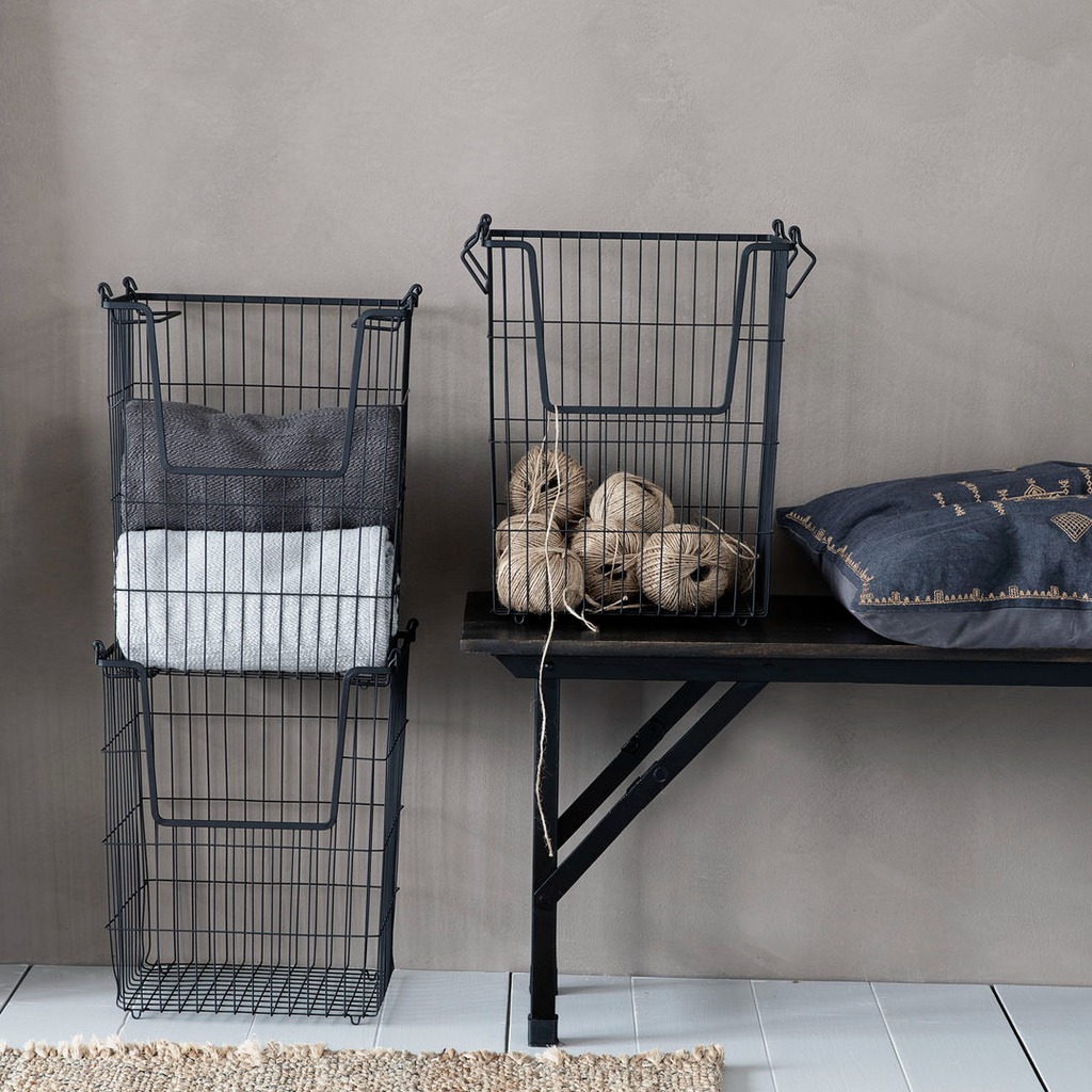 Matt Black Stackable Wire Basket 42cm