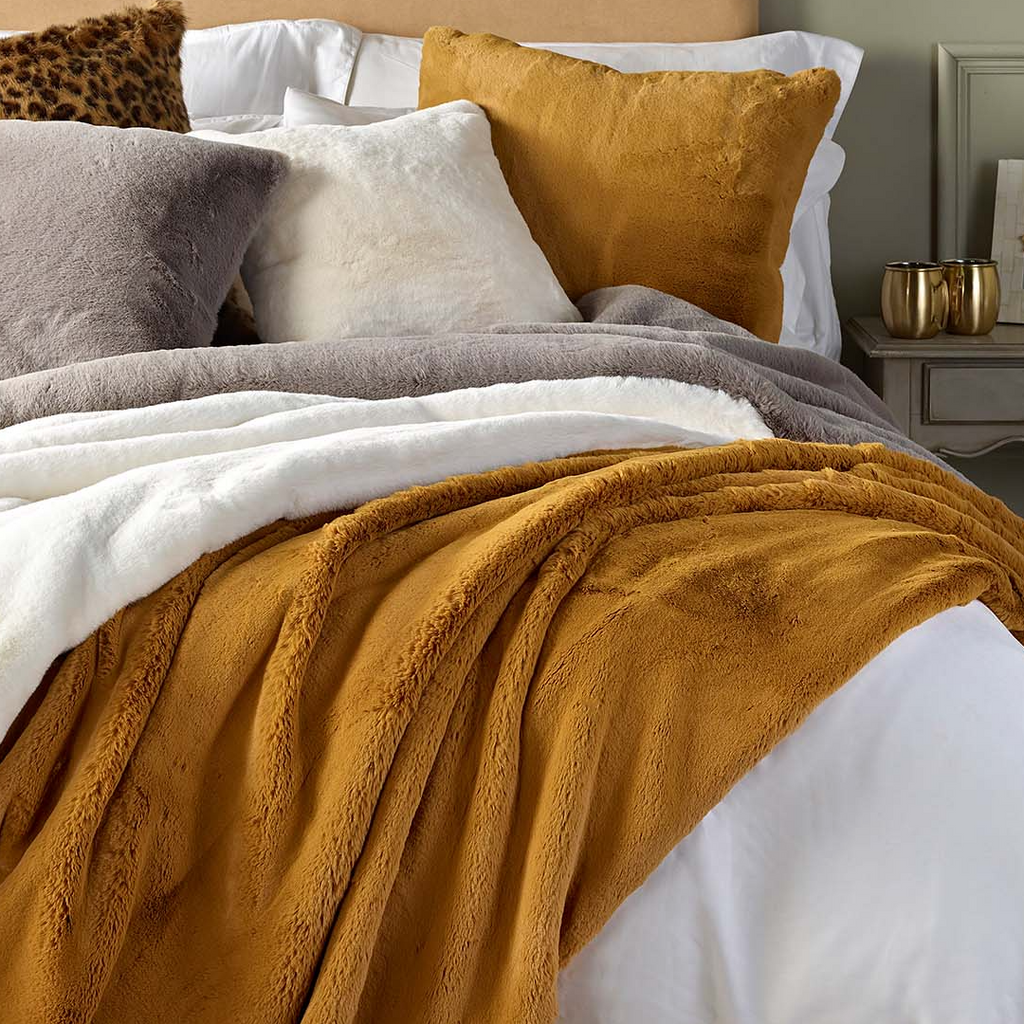 Plain Faux Fur Throws - Soft Cream