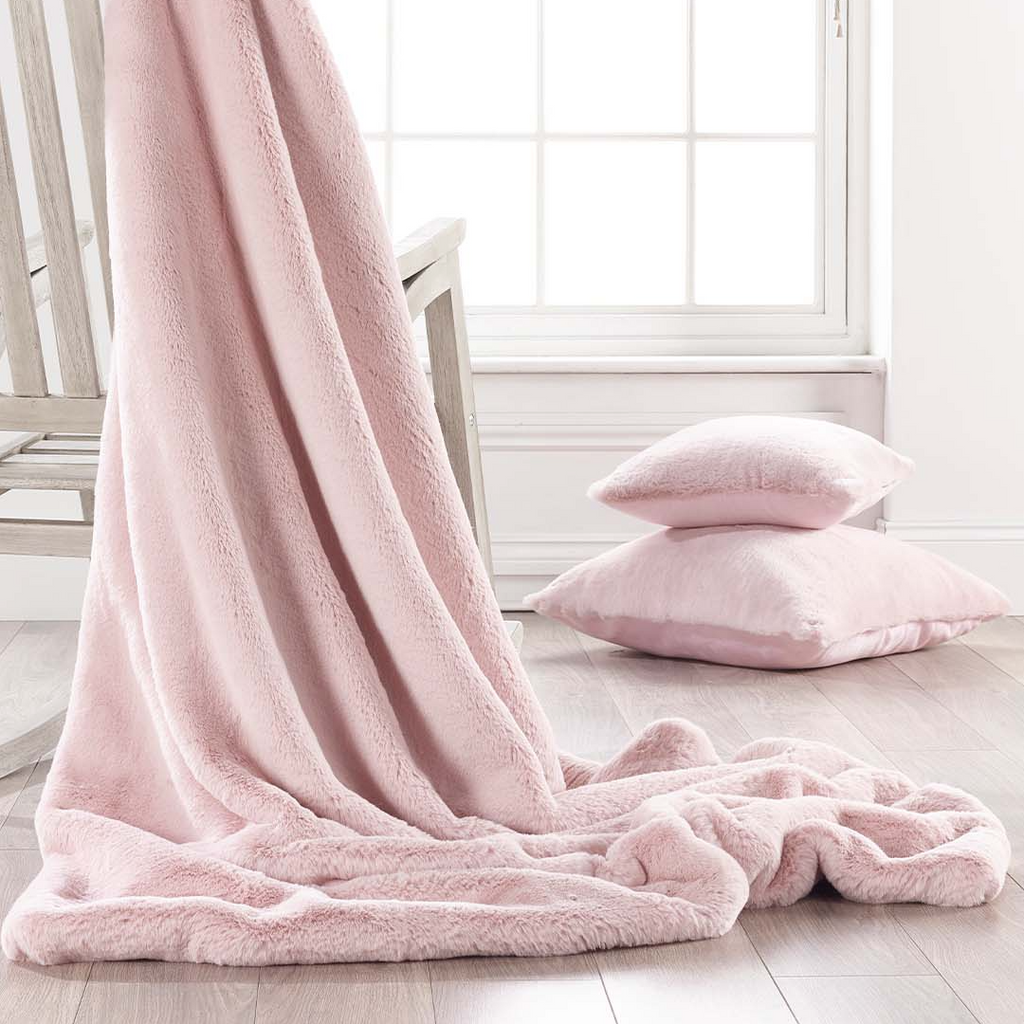 Plain Faux Fur Throws - Soft Pink