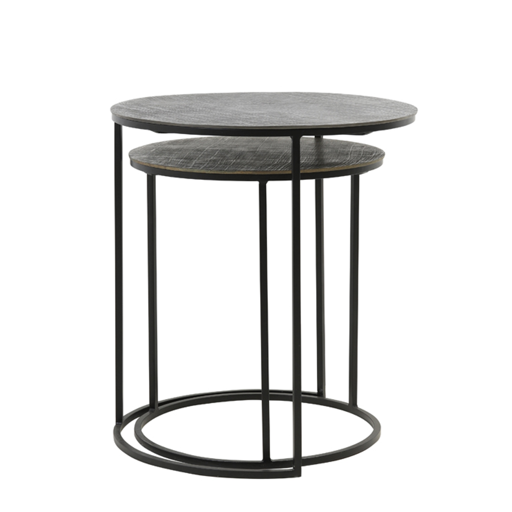 RENGO Textured Black and Brown Metal Nesting Tables 52cm