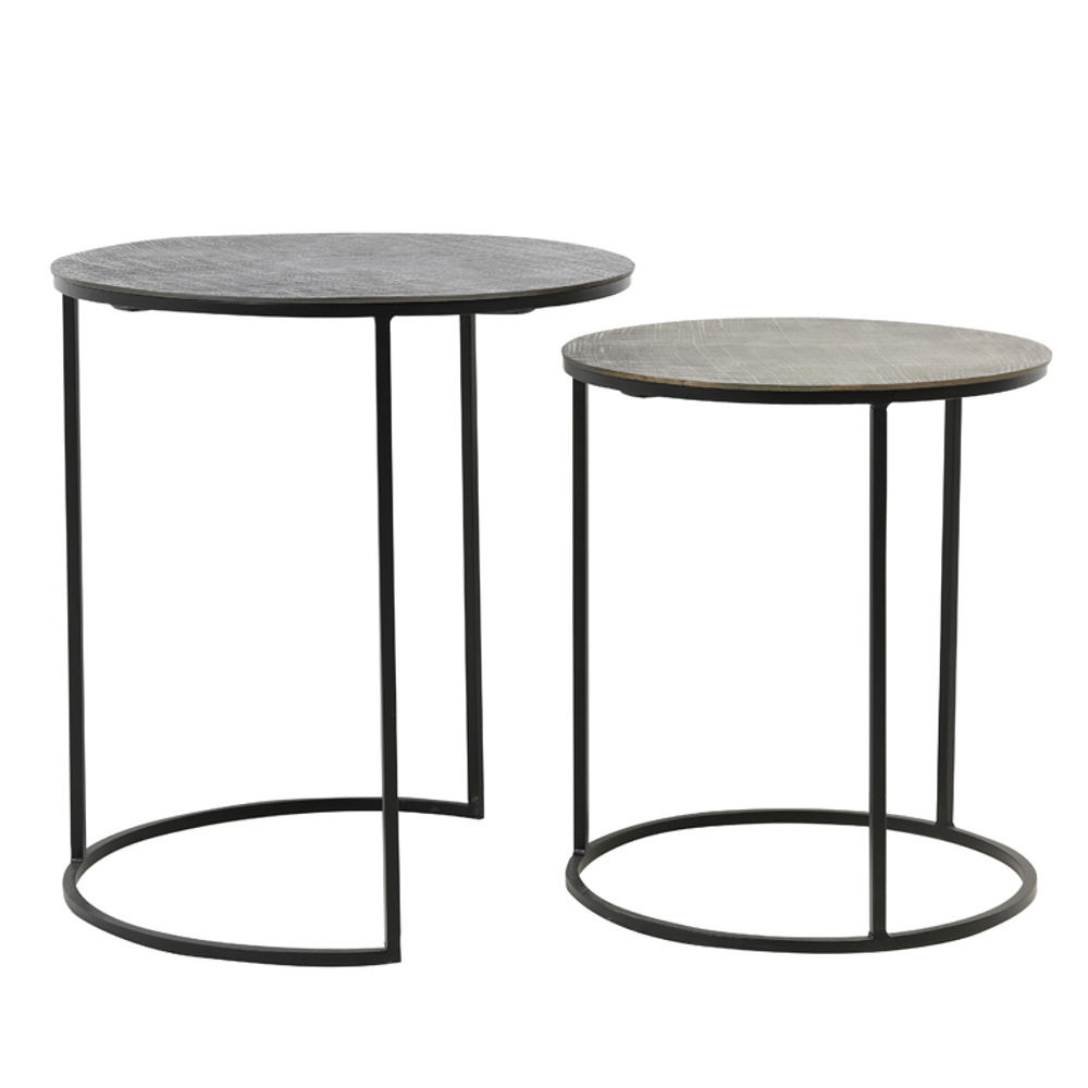 RENGO Textured Black and Brown Metal Nesting Tables 52cm