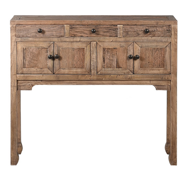 Reclaimed Oak Four Door with Three Drawers Console Table 94cm