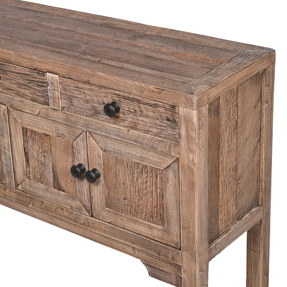 Reclaimed Oak Four Door with Three Drawers Console Table 94cm C
