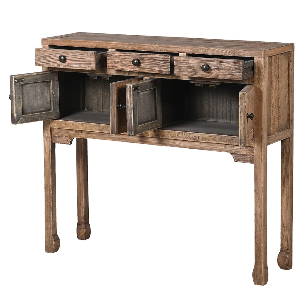 Reclaimed Oak Four Door with Three Drawers Console Table 94cm E