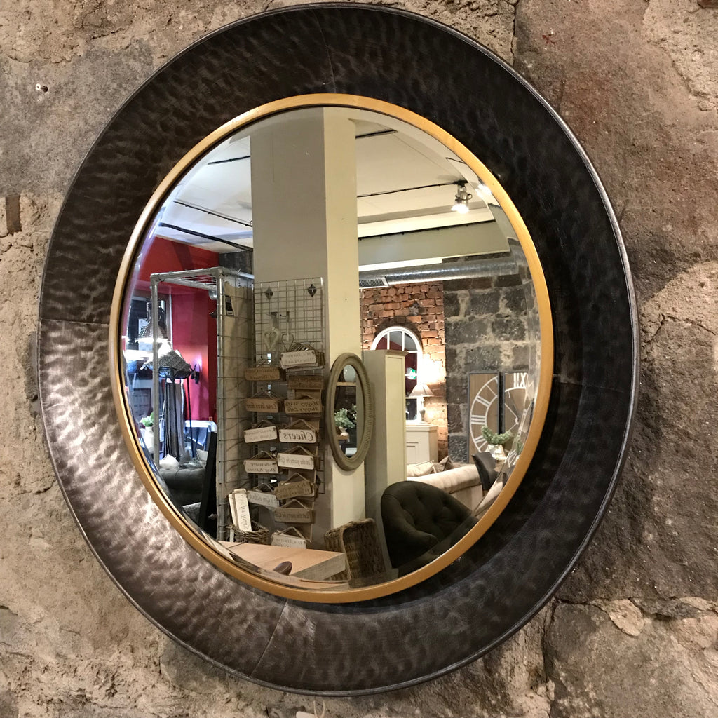 Round Black and Bronze Wall Mirror 88cm B
