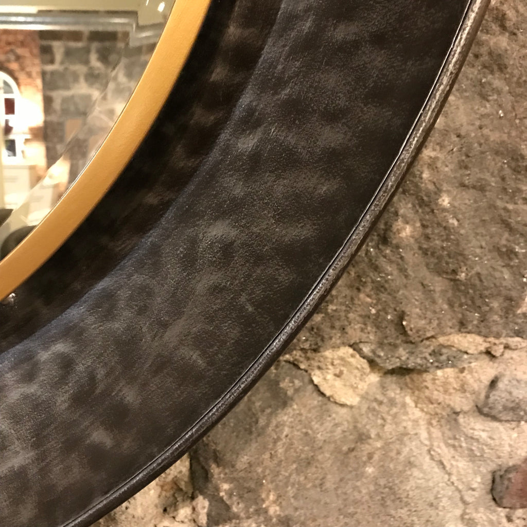 Round Black and Bronze Wall Mirror 88cm C