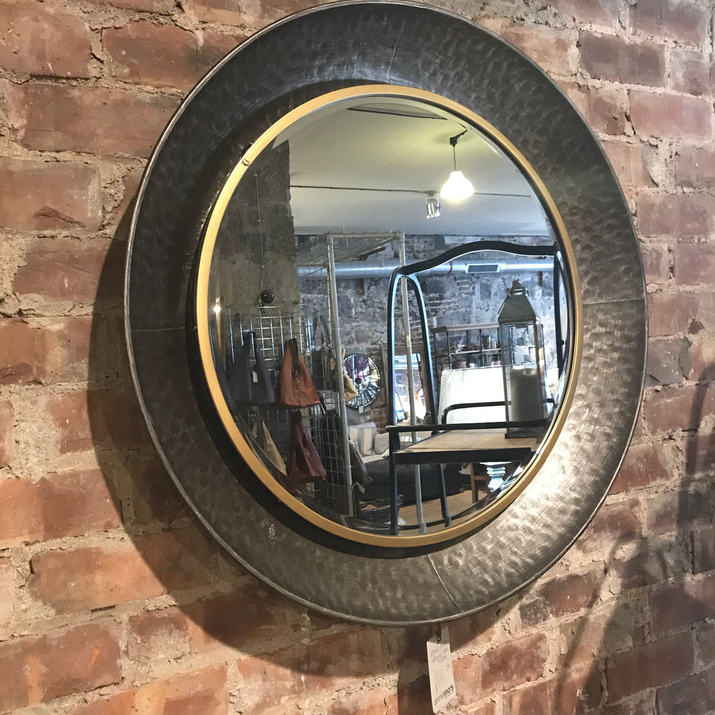 Round Black and Bronze Wall Mirror 88cm E