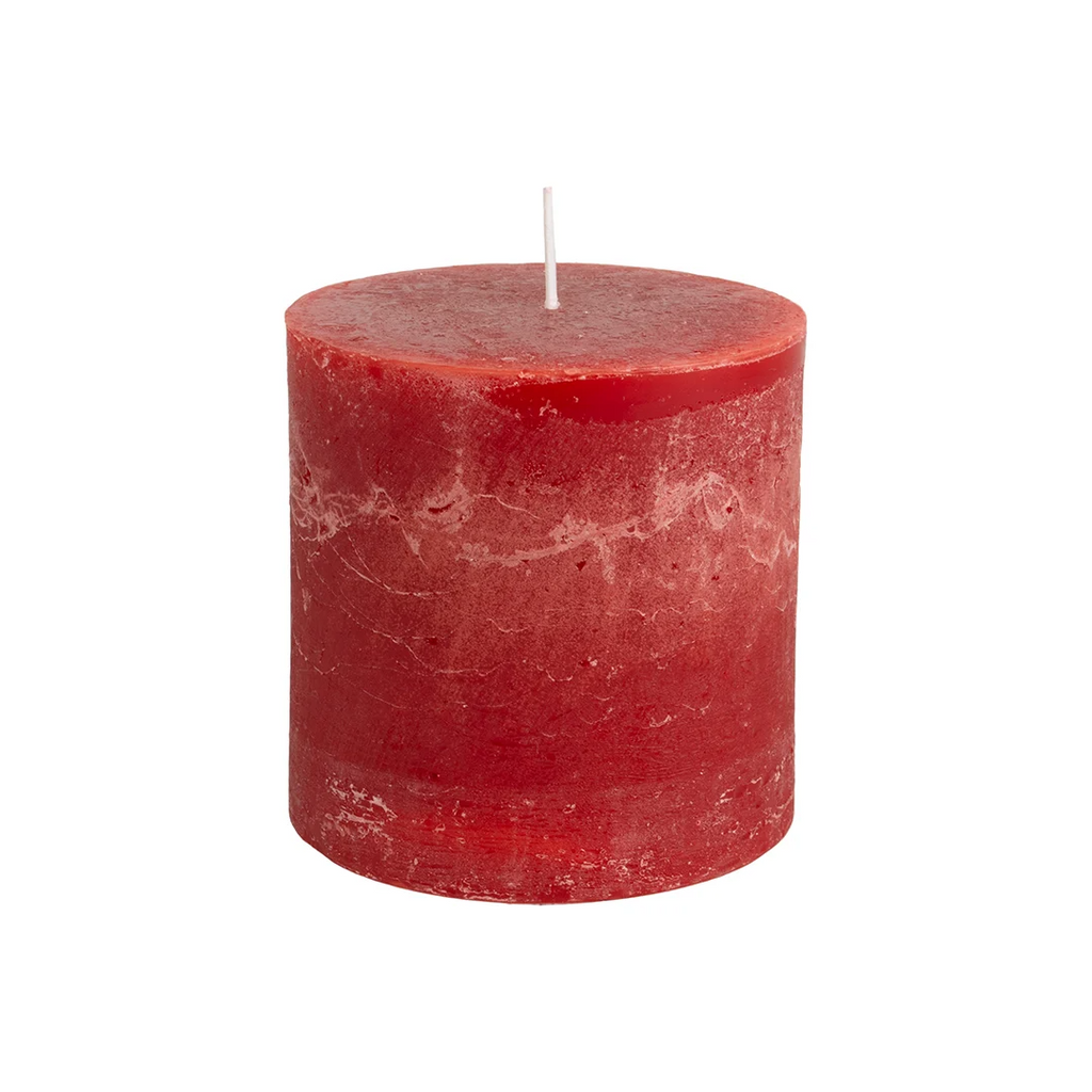 Rustic Pillar Candles in Lipstick Red