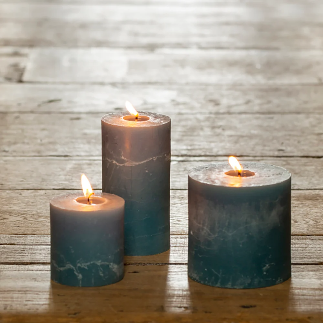 Rustic Pillar Candles in Pillar Blue