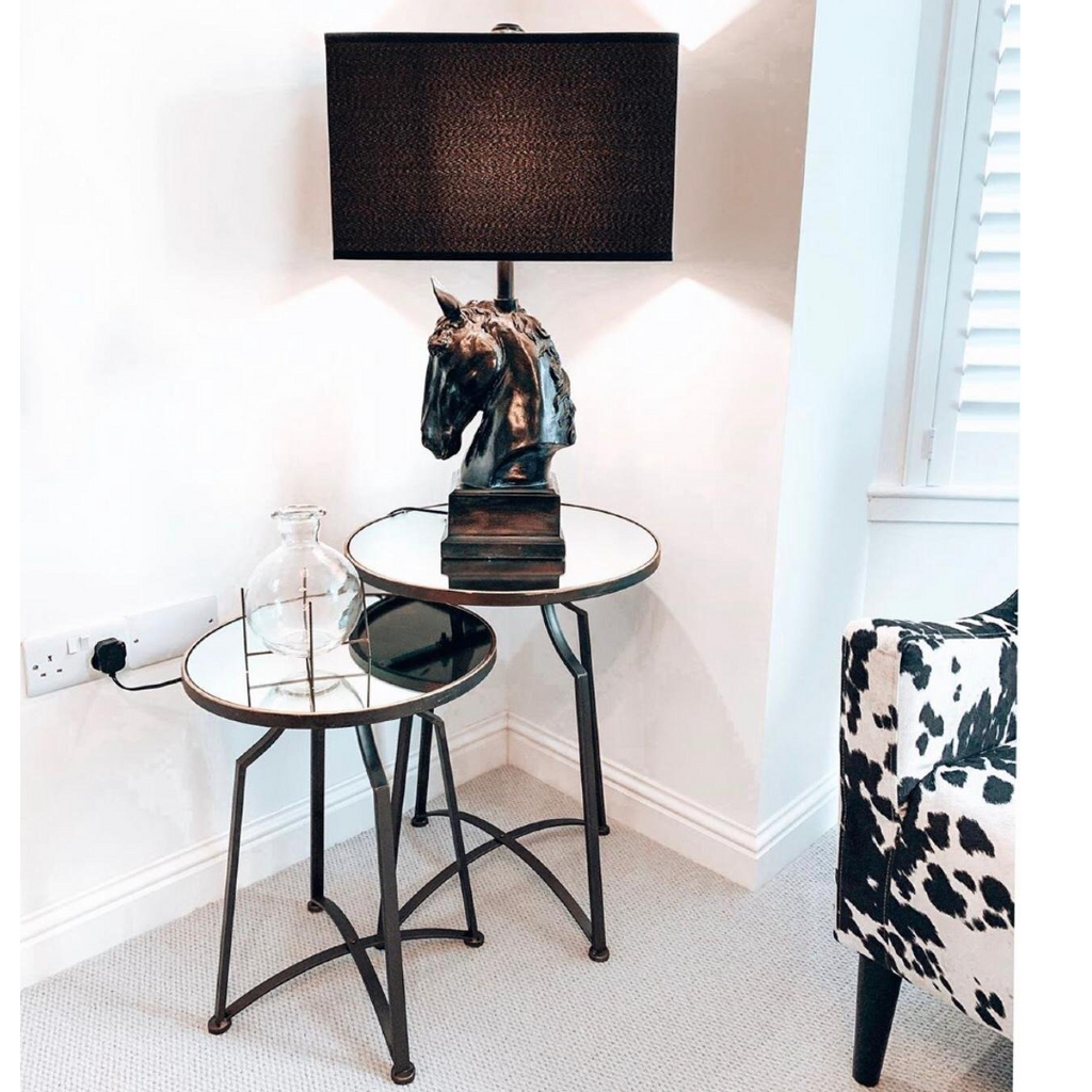 Set of Two Metal Side Tables with Mirrored Tops B