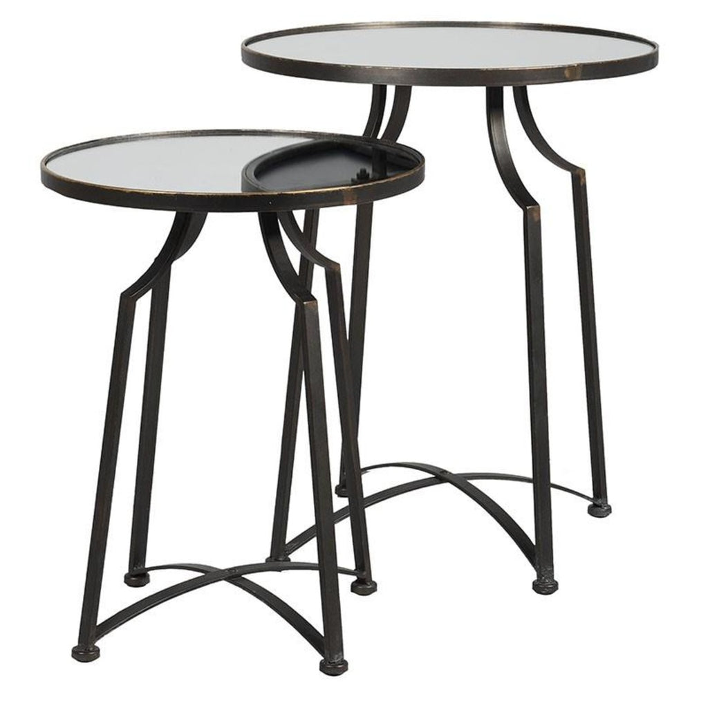 Set of Two Metal Side Tables with Mirrored Tops C