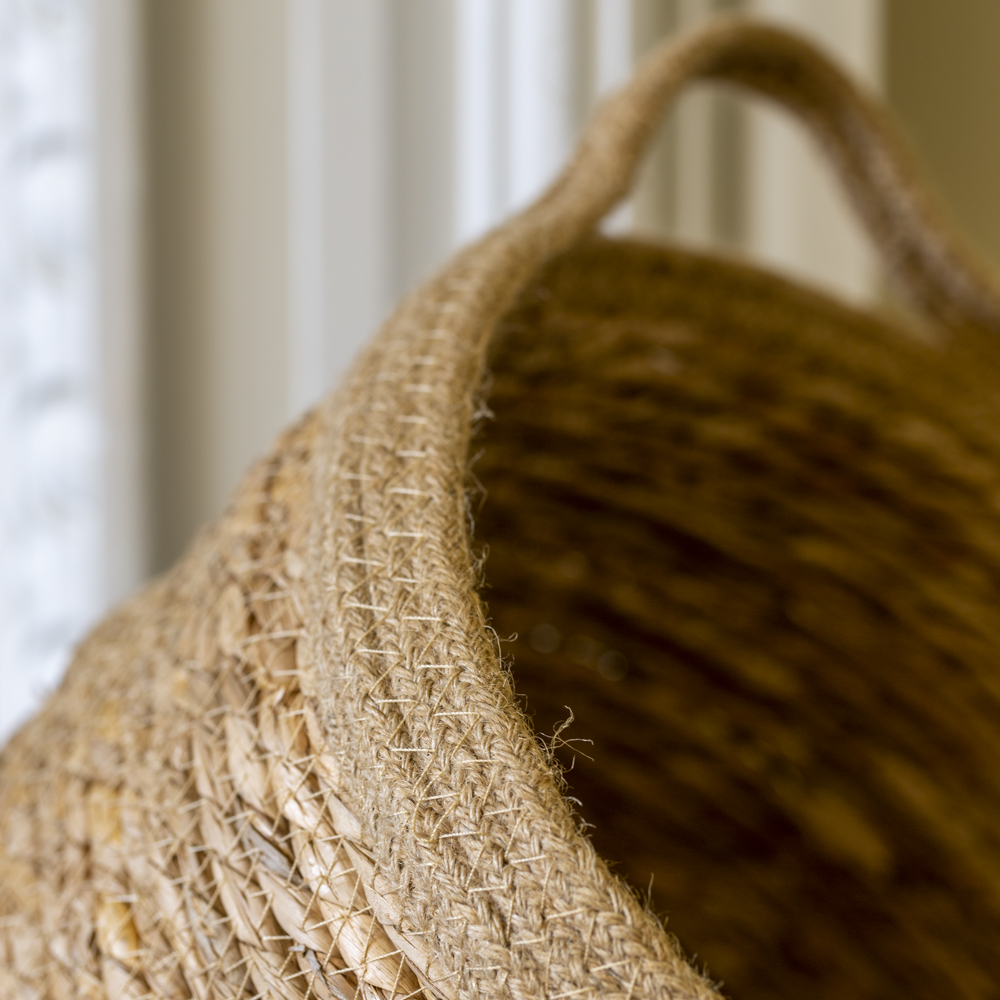 Set of Four Jute and Straw Baskets with Jute Rope Trim 34cm