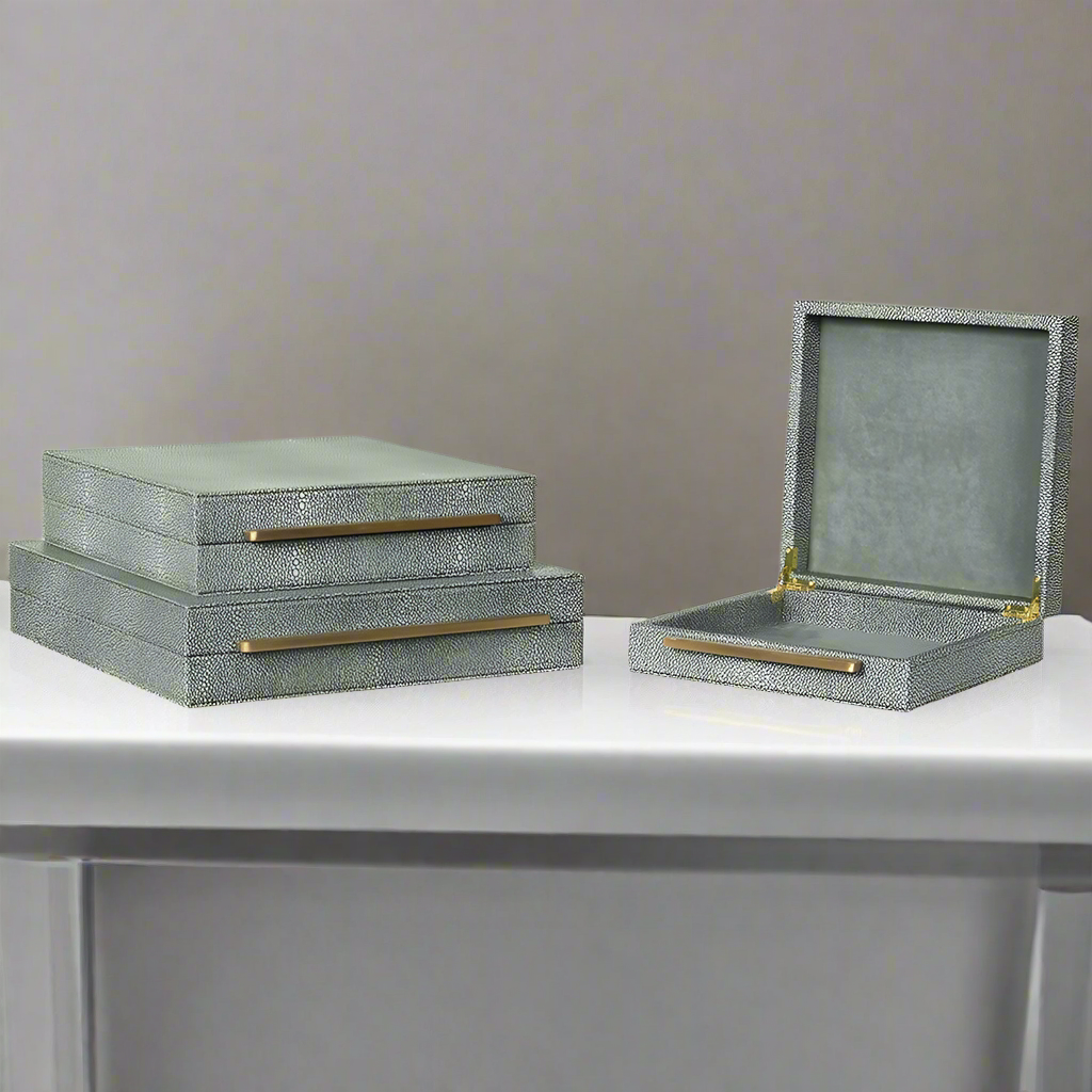 Set of Three Faux Grey Shagreen Boxes 35cm | Annie Mo's